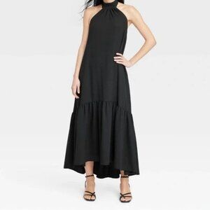 NWT A New Day Black Halter Maxi Dress with Pockets